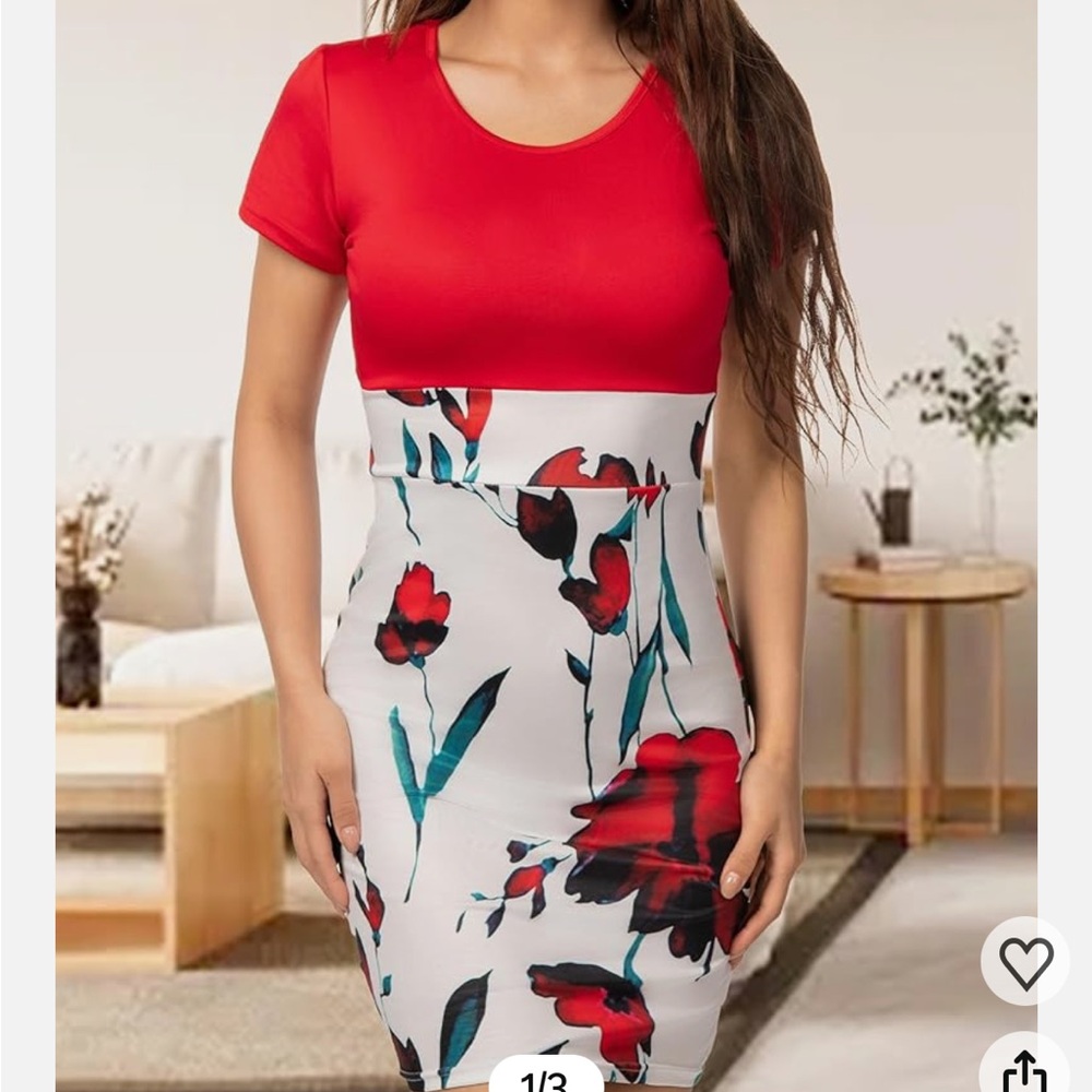 Floral Red and White Dress